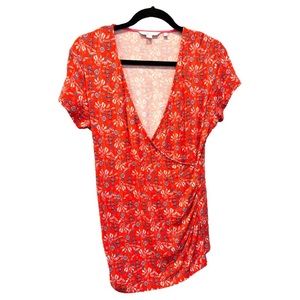 BODEN Red Floral Faux Wrap Blouse Top 12